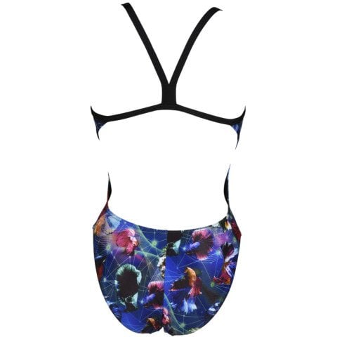 W SWIMSUIT CHALLENGE BACK ALLOVER  KADIN YÜZÜCÜ MAYOSU / BLACK-MULTI