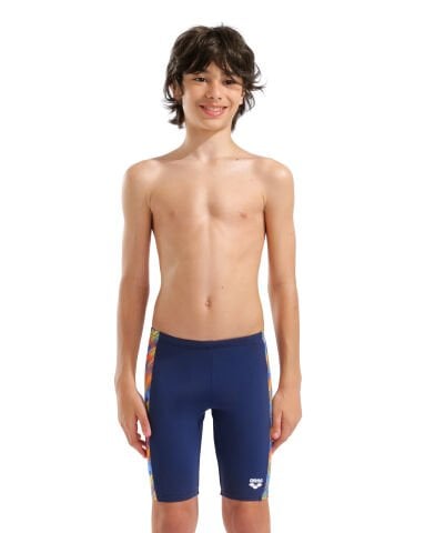 B ARENA DRAFT SWIM JAMMER NAVY-ORANGE MULTI