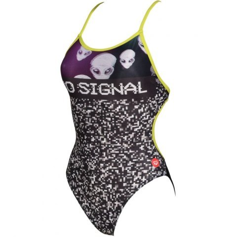 W CRAZY SWIMSUIT LACE BACK KADIN YÜZÜCÜ MAYOSU  / BLACK-SOFT GREEN