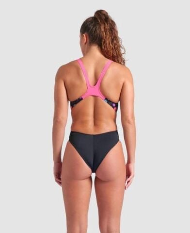 WOMEN'S ARENA CONTOUR SWIM TECH BACK/BLACK MULTI-BLACK-SHOCKING PINK FUNNY PRINTS ÖZEL KOLEKSİYON KADIN MAYOSU