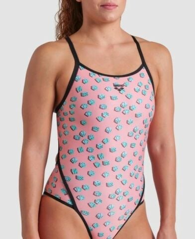WOMEN'S ARENA DICES SWIMSUIT SUPER FLY BACK/PINK MULTI-BLACK FUNNY PRINTS ÖZEL KOLEKSİYON KADIN MAYOSU