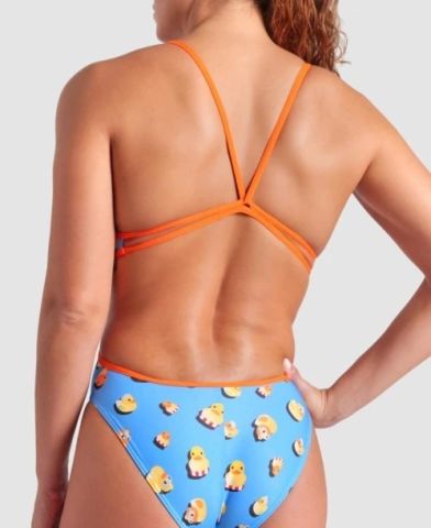 WOMEN'S ARENA DUCKS SWIMSUIT LACE BACK/TURQUOISE-ORANGE FUNNY PRINTS ÖZEL KOLEKSİYON KADIN MAYOSU