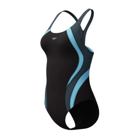 Women's Quantum Rib Splice Swimsuit Black/Blue Kadın Mayosu