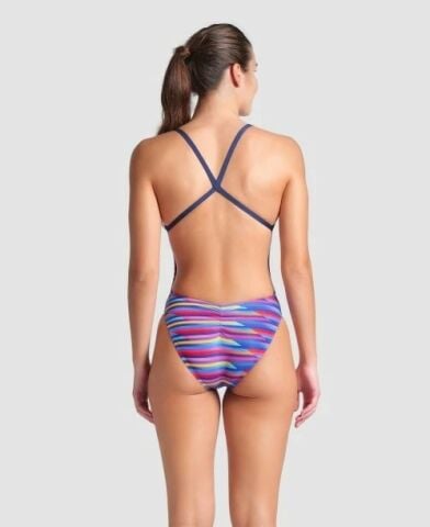 WOMEN'S ARENA RACING STRIPE SWIMSUIT XCRISS CROSS/NAVY MULTI-NAVY KADIN MAYOSU