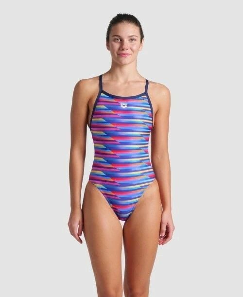 WOMEN'S ARENA RACING STRIPE SWIMSUIT XCRISS CROSS/NAVY MULTI-NAVY KADIN MAYOSU