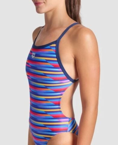 WOMEN'S ARENA RACING STRIPE SWIMSUIT XCRISS CROSS/NAVY MULTI-NAVY KADIN MAYOSU