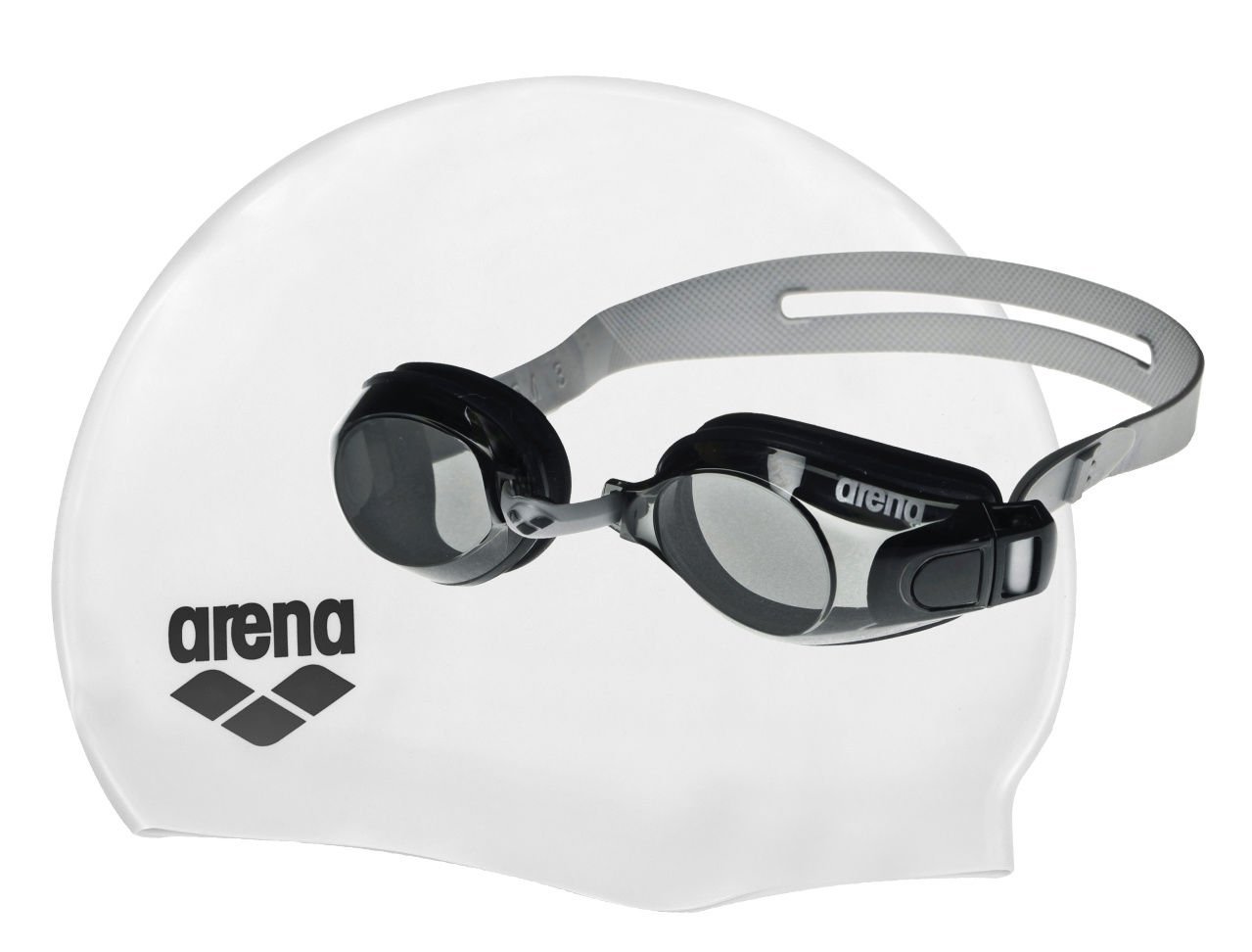 ARENA POOL SET/SILVER-SMOKE-WHITE-BLACK Unisex Gri Yüzücü Bone & Gözlük Seti