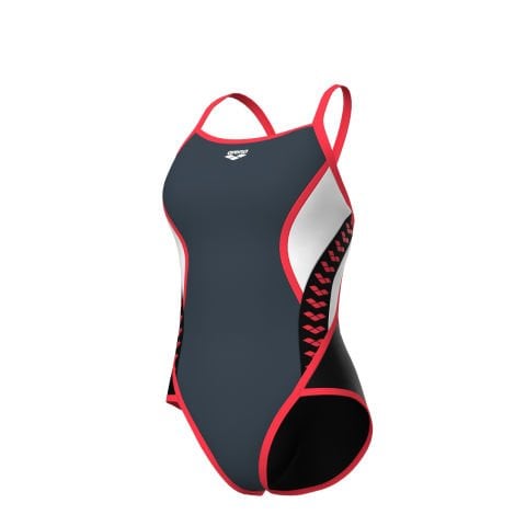 WOMEN'S ARENA ICONS SWIMSUIT SUPER FLY STRIPE PANEL/ASPHALT-BLACK-WHITE-BRIGHT KADIN MAYOSU