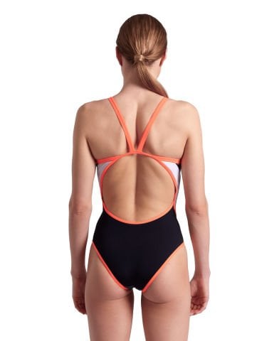 WOMEN'S ARENA ICONS SWIMSUIT SUPER FLY STRIPE PANEL/ASPHALT-BLACK-WHITE-BRIGHT KADIN MAYOSU
