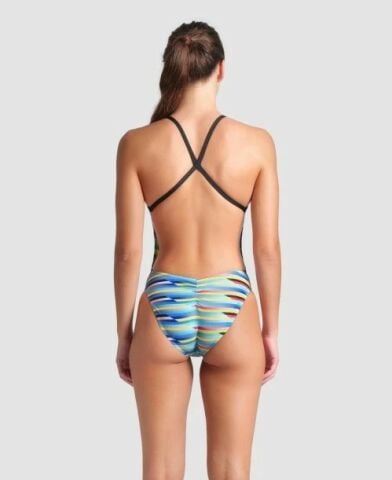 WOMEN'S ARENA RACING STRIPE SWIMSUIT XCRISS CROSS/BLACK MULTI-BLACK KADIN MAYOSU
