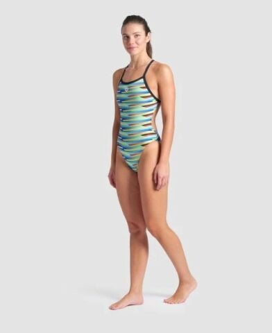 WOMEN'S ARENA RACING STRIPE SWIMSUIT XCRISS CROSS/BLACK MULTI-BLACK KADIN MAYOSU