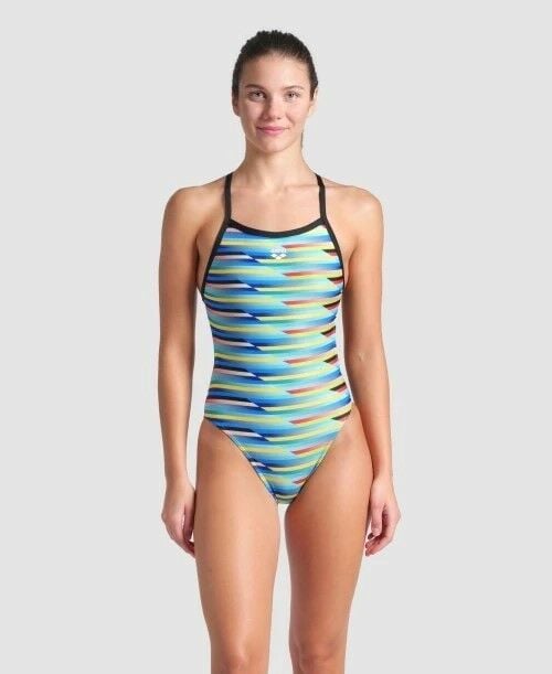 WOMEN'S ARENA RACING STRIPE SWIMSUIT XCRISS CROSS/BLACK MULTI-BLACK KADIN MAYOSU