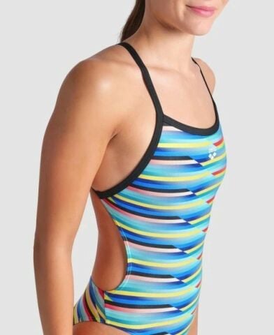 WOMEN'S ARENA RACING STRIPE SWIMSUIT XCRISS CROSS/BLACK MULTI-BLACK KADIN MAYOSU