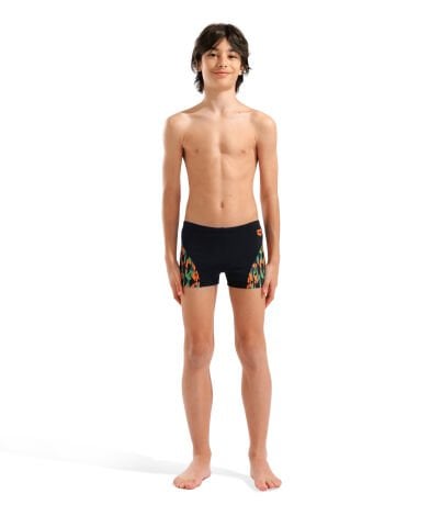 B ARENA PRINT SWIM SHORT BLACK ORANGE