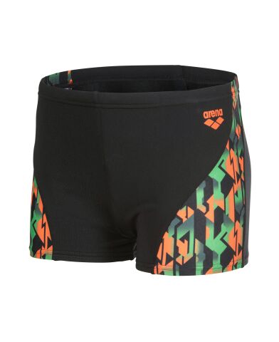 B ARENA PRINT SWIM SHORT BLACK ORANGE