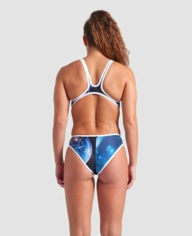 WOMEN'S ARENA ONE PRINT SWIMSUIT TECH BACK/BLACK MULTI-WHITE KADIN MAYOSU