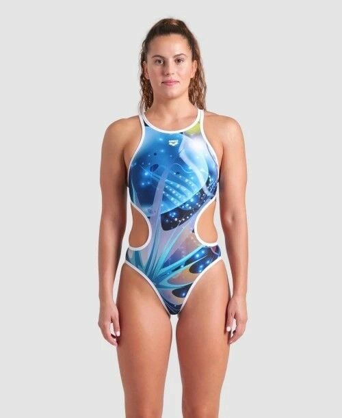 WOMEN'S ARENA ONE PRINT SWIMSUIT TECH BACK/BLACK MULTI-WHITE KADIN MAYOSU