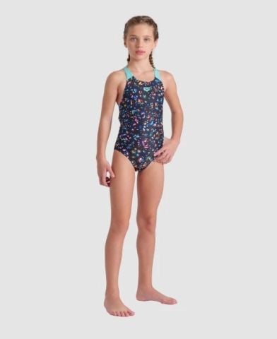 GIRL'S ARENA CONFETTI SWIMSUIT SWIM PRO BACK/BLACK MULTI-WATER KIZ ÇOCUK MAYOSU