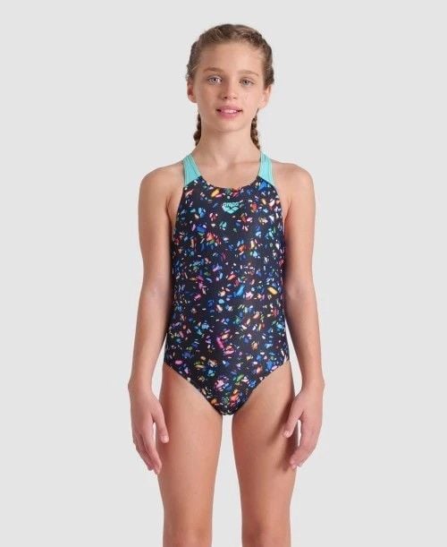 GIRL'S ARENA CONFETTI SWIMSUIT SWIM PRO BACK/BLACK MULTI-WATER KIZ ÇOCUK MAYOSU
