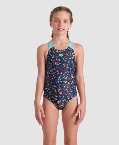 GIRL'S ARENA CONFETTI SWIMSUIT SWIM PRO BACK/BLACK MULTI-WATER KIZ ÇOCUK MAYOSU