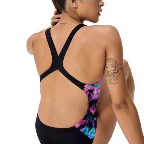 Women's Club Training Printed Powerback Swimsuit Black Green Kadın Mayosu