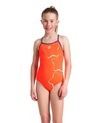 GIRLS ARENA STAR GRAPHIC LIGHTDROP/BRIGHT CORAL-PLUM KIZ ÇOCUK MAYOSU