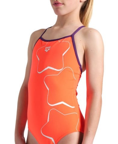 GIRLS ARENA STAR GRAPHIC LIGHTDROP/BRIGHT CORAL-PLUM KIZ ÇOCUK MAYOSU