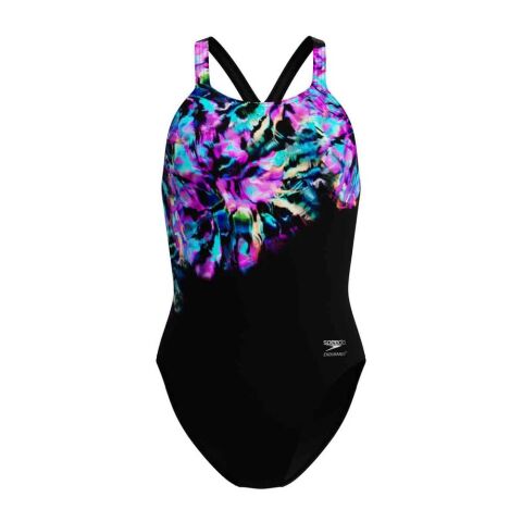 Speedo Womens FL Placement Printed Powerback Glitchy Garden Kadın Mayosu