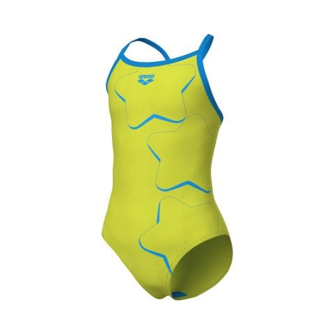 GIRLS ARENA STAR GRAPHIC LIGHTDROP BACK/SOFT GREEN-TURQUOISE LIZ ÇOCUK MAYOSU