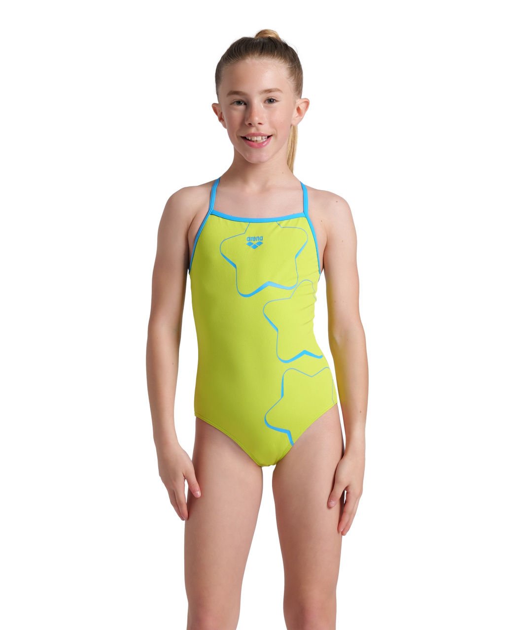 GIRLS ARENA STAR GRAPHIC LIGHTDROP BACK/SOFT GREEN-TURQUOISE LIZ ÇOCUK MAYOSU
