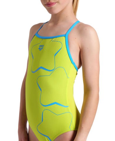 GIRLS ARENA STAR GRAPHIC LIGHTDROP BACK/SOFT GREEN-TURQUOISE LIZ ÇOCUK MAYOSU