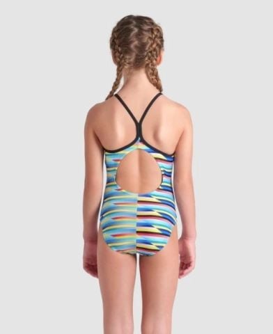 GIRL'S ARENA RACING STRIPE SWIMSUIT LIGHTDROP BACK/MULTI-BLACK-BLACK KIZ ÇOCUK MAYOSU