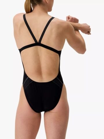 Women's V Class Printed Active Back Swimsuit Black Kadın Mayosu