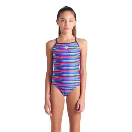 GIRL'S ARENA RACING STRIPE SWIMSUIT LIGHTDROP BACK/NAVY MULTI NAVY KIZ ÇOCUK MAYOSU