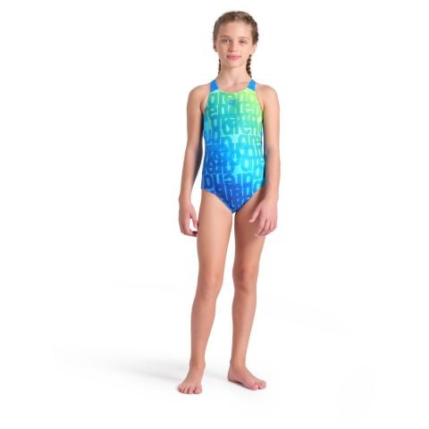 GIRL'S ARENA MULTI COLOURS SWIMSUIT V BACK/BLUE RIVER MULTI BLUE RIVER KIZ ÇOCUK MAYOSU