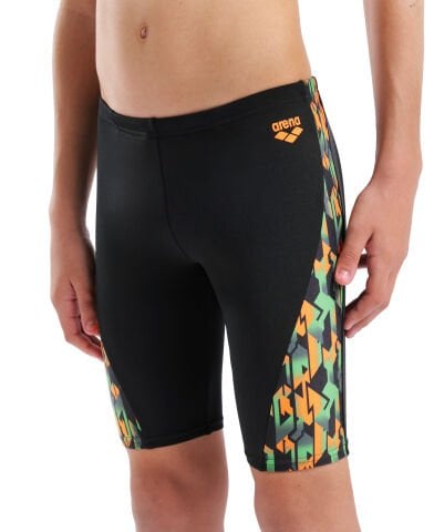 B ARENA PRINT SWIM JAMMER BLACK ORANGE MULTI