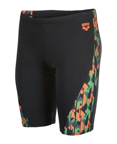 B ARENA PRINT SWIM JAMMER BLACK ORANGE MULTI
