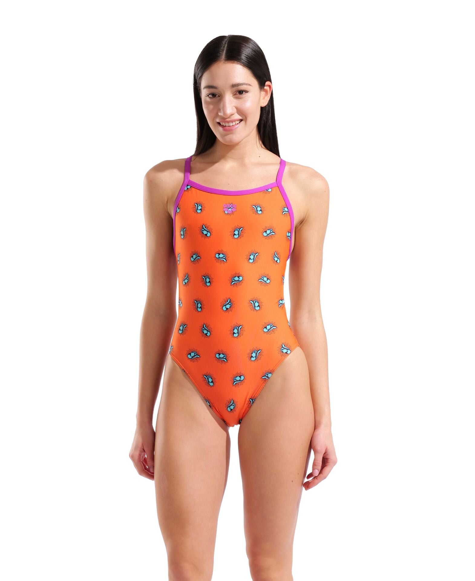 W ARENA YEE-HA SWIMSUIT XCRISS CROSS ORANGE MULTI-VERY FUCHSIA
