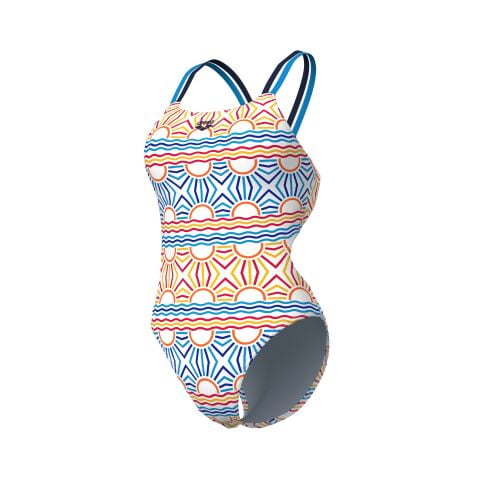 W ARENA SUN SWIMSUIT LACE PLUS BACK WHITE MULTI-NAVY-TURQUOISE