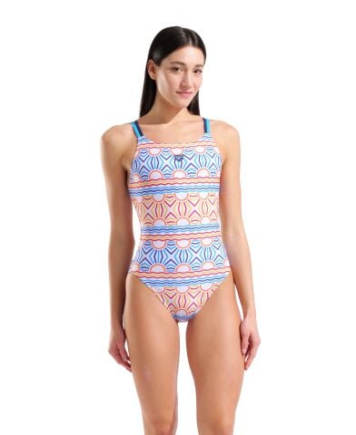 W ARENA SUN SWIMSUIT LACE PLUS BACK WHITE MULTI-NAVY-TURQUOISE
