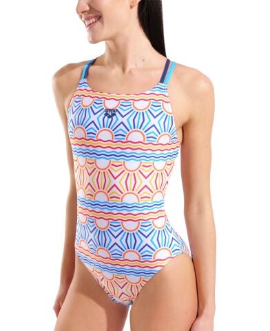 W ARENA SUN SWIMSUIT LACE PLUS BACK WHITE MULTI-NAVY-TURQUOISE