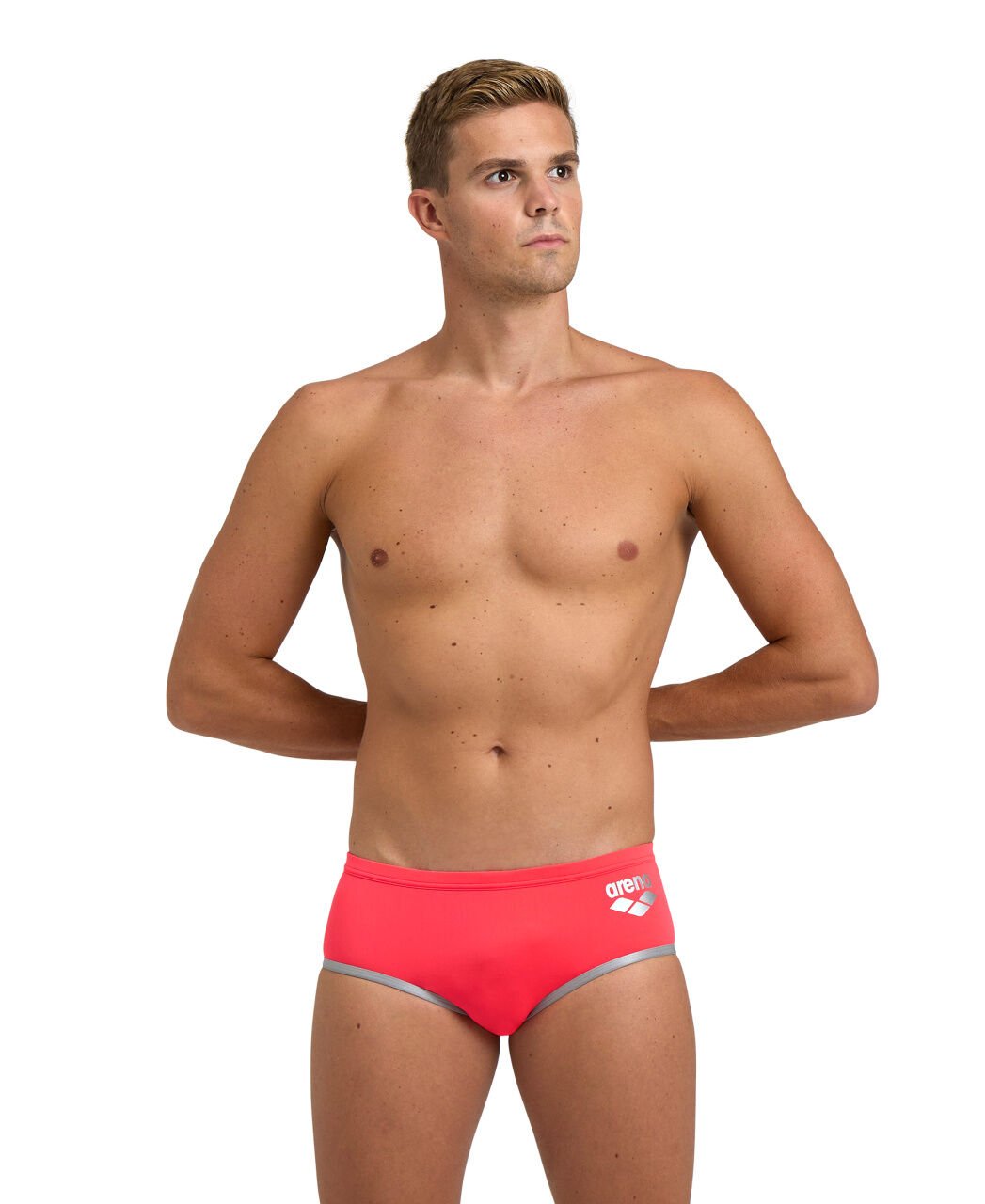 MENS ARENA ONE 12 CM SWIM BRIEFS BIG LOGO ERKEK YÜZÜCÜ MAYOSU / FLUO RED-SILVER