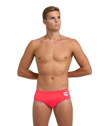 MENS ARENA ONE 12 CM SWIM BRIEFS BIG LOGO ERKEK YÜZÜCÜ MAYOSU / FLUO RED-SILVER