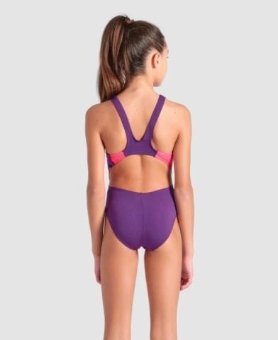 GIRL'S ARENA STAR SHAPED SWIMSUIT SWIM TECH L/PLUM-BRIGHT CORAL MULTI