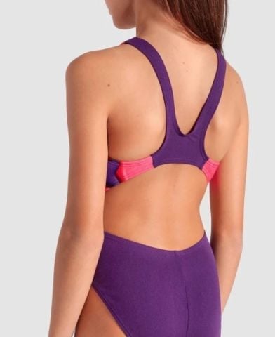 GIRL'S ARENA STAR SHAPED SWIMSUIT SWIM TECH L/PLUM-BRIGHT CORAL MULTI