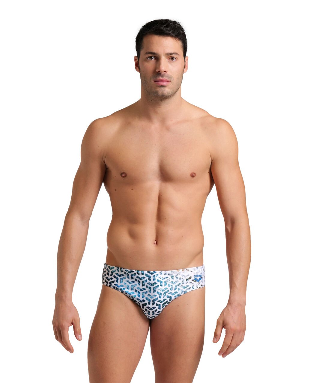 MEN'S ARENA PLANET WATER SWIM BRIEFS / WHITE MULTI, ELIT SPOR