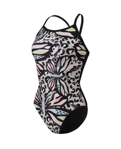 WOMEN'S ARENA BUTTERFLIES SWIMSUIT LIGHT DROP BACK/BLACK-BLACK MULTI KADIN MAYOSU