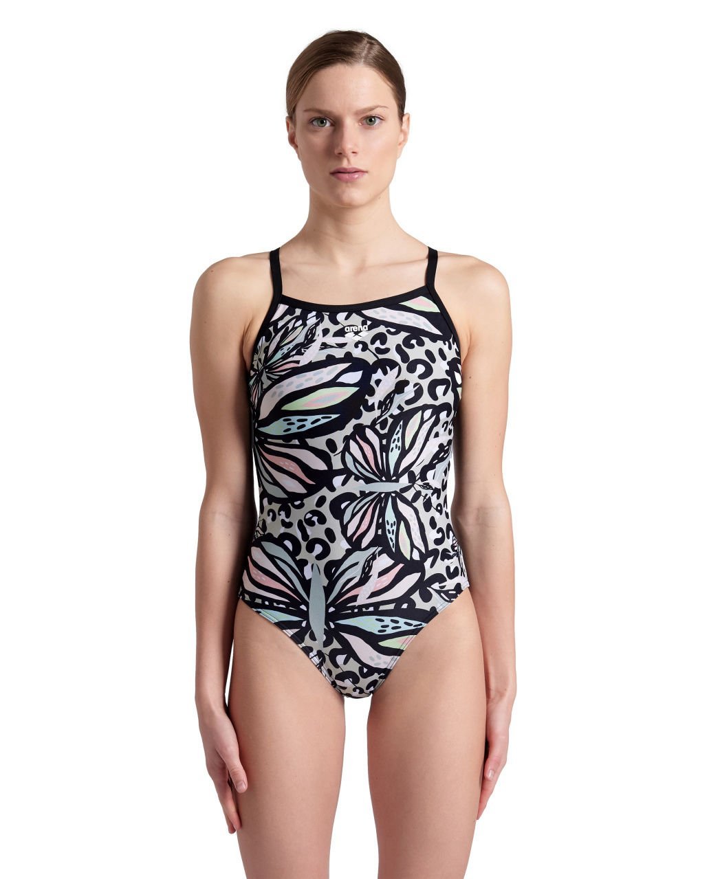 WOMEN'S ARENA BUTTERFLIES SWIMSUIT LIGHT DROP BACK/BLACK-BLACK MULTI KADIN MAYOSU