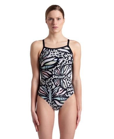 WOMEN'S ARENA BUTTERFLIES SWIMSUIT LIGHT DROP BACK/BLACK-BLACK MULTI KADIN MAYOSU