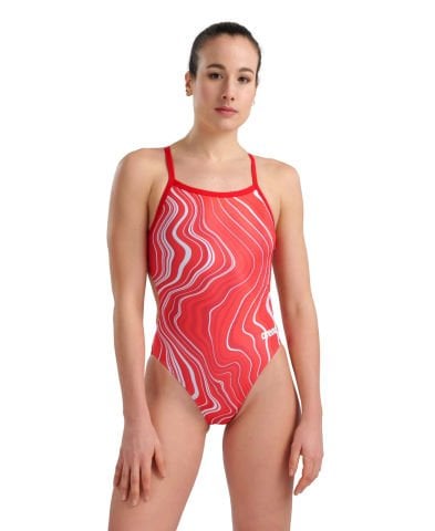 WOMENS SWIMSUIT CHALLENGE BACK MARBLED KADIN YÜZÜCÜ MAYOSU /RED MULTI